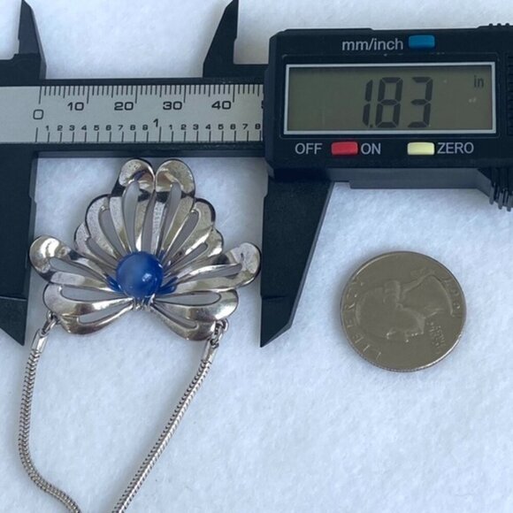 VTG Sterling Silver 925 Forstner Blue Cats Eye Glass Floral Pendant Necklace 16" - Picture 14 of 16